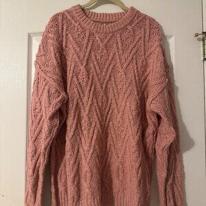 Free People Isa Cable Knit Tunic Sweater Pink S